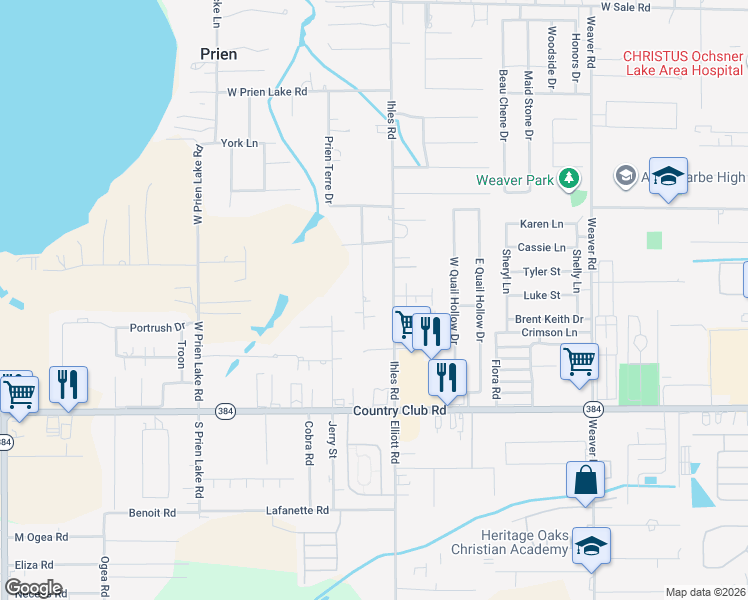 map of restaurants, bars, coffee shops, grocery stores, and more near 4825 Ogden Rd in Lake Charles