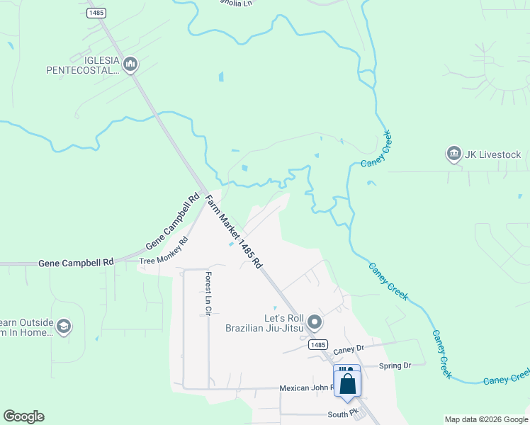 map of restaurants, bars, coffee shops, grocery stores, and more near 19135 Farm to Market 1485 in New Caney