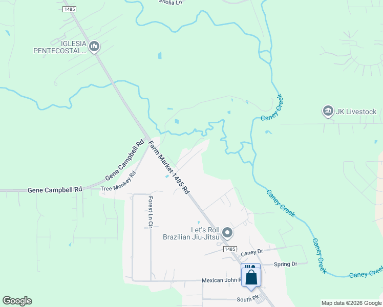 map of restaurants, bars, coffee shops, grocery stores, and more near 19135 Farm to Market 1485 in New Caney