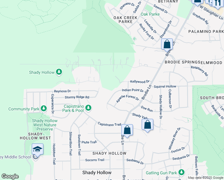 map of restaurants, bars, coffee shops, grocery stores, and more near 3714 Indian Point Drive in Austin