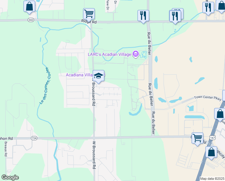 map of restaurants, bars, coffee shops, grocery stores, and more near 161 Southfield Parkway in Lafayette