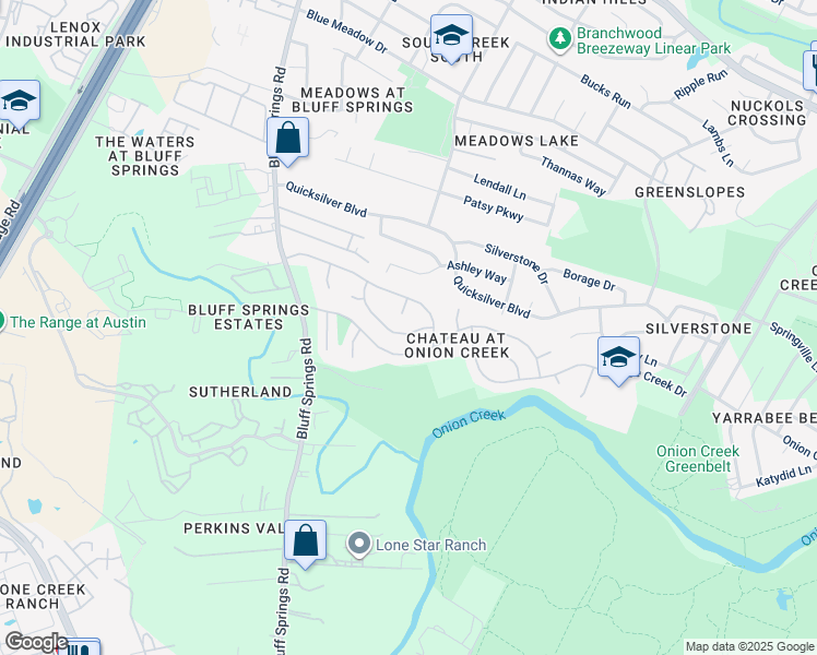 map of restaurants, bars, coffee shops, grocery stores, and more near 2521 Muirlands Drive in Austin