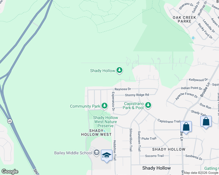 map of restaurants, bars, coffee shops, grocery stores, and more near 11300 Esperanza Drive in Austin
