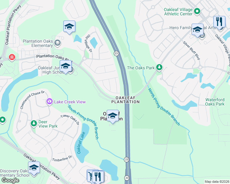 map of restaurants, bars, coffee shops, grocery stores, and more near 808 Grover Lane in Orange Park