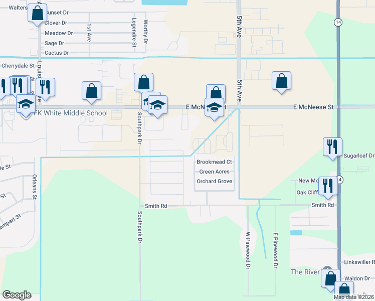 map of restaurants, bars, coffee shops, grocery stores, and more near 1955 Calvin Court in Lake Charles
