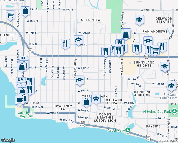 map of restaurants, bars, coffee shops, grocery stores, and more near 1807-1811 Mack Lewis Drive in Panama City