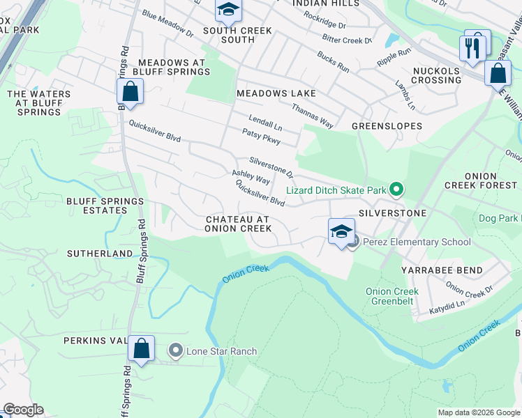 map of restaurants, bars, coffee shops, grocery stores, and more near 4529 Chateau Village Way in Austin