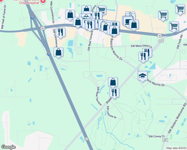 map of restaurants, bars, coffee shops, grocery stores, and more near 2940 Southwest Windsong Circle in Lake City