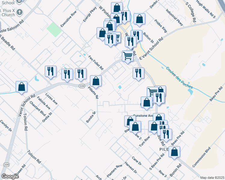 map of restaurants, bars, coffee shops, grocery stores, and more near 210 Rural Street in Lafayette