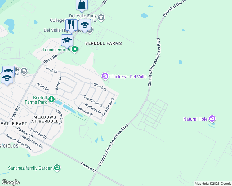 map of restaurants, bars, coffee shops, grocery stores, and more near 13600 Gilwell Drive in Travis County