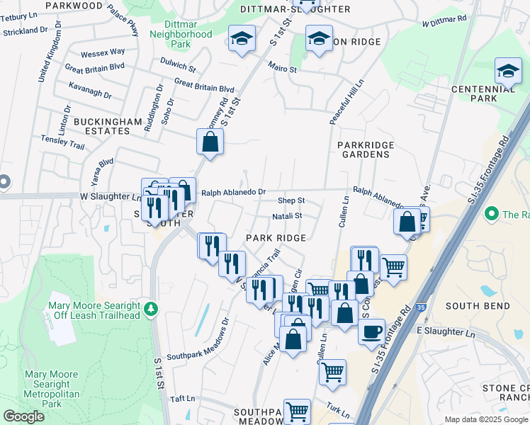 map of restaurants, bars, coffee shops, grocery stores, and more near in Austin