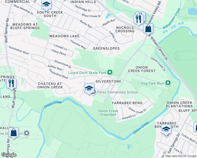 map of restaurants, bars, coffee shops, grocery stores, and more near 5001 Canella Drive in Austin