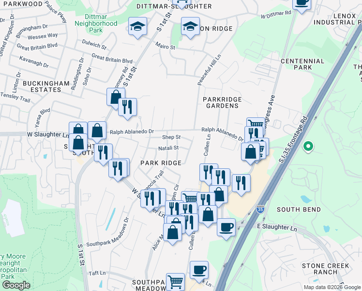 map of restaurants, bars, coffee shops, grocery stores, and more near 8925 Taline Circle in Austin