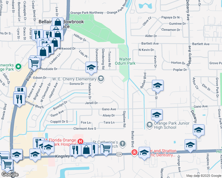 map of restaurants, bars, coffee shops, grocery stores, and more near 456 Gano Court in Orange Park
