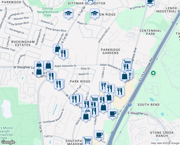 map of restaurants, bars, coffee shops, grocery stores, and more near 8925 Taline Circle in Austin
