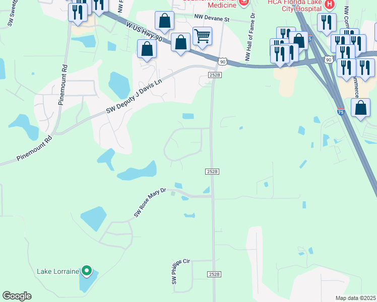 map of restaurants, bars, coffee shops, grocery stores, and more near 561 Southwest Whitetail Circle in Lake City