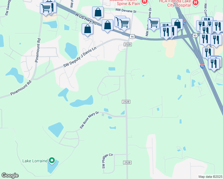 map of restaurants, bars, coffee shops, grocery stores, and more near 561 Southwest Whitetail Circle in Lake City