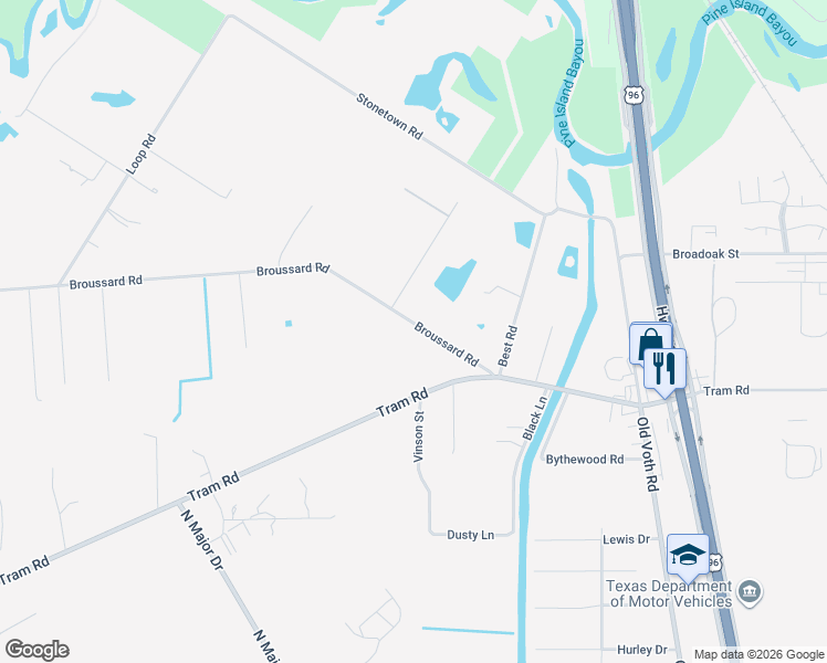 map of restaurants, bars, coffee shops, grocery stores, and more near 7580 Tram Road in Beaumont