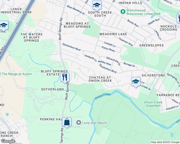 map of restaurants, bars, coffee shops, grocery stores, and more near 2508 Sunny Hills Drive in Austin