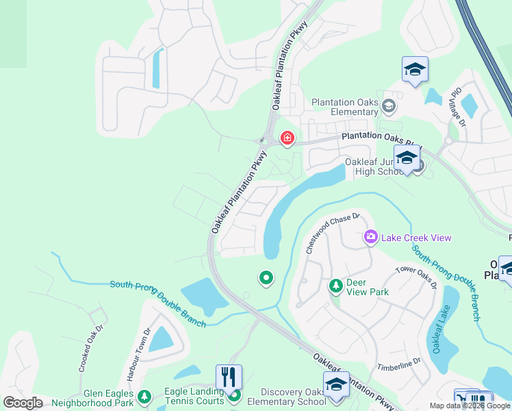 map of restaurants, bars, coffee shops, grocery stores, and more near 701 Crystal Way in Orange Park