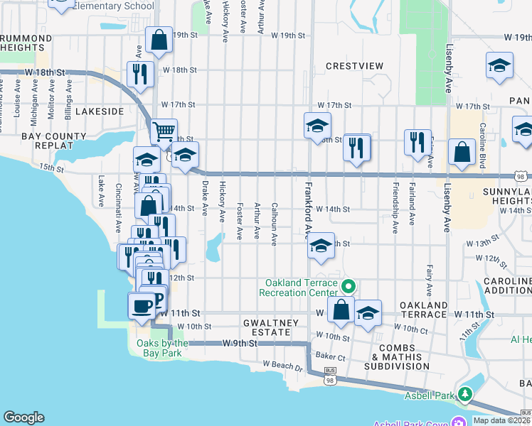 map of restaurants, bars, coffee shops, grocery stores, and more near 1402 Arthur Avenue in Panama City