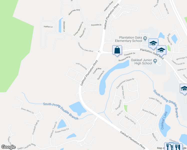 map of restaurants, bars, coffee shops, grocery stores, and more near 771 Crystal Way in Orange Park