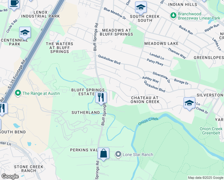map of restaurants, bars, coffee shops, grocery stores, and more near 7717 Bellehaven Court in Austin