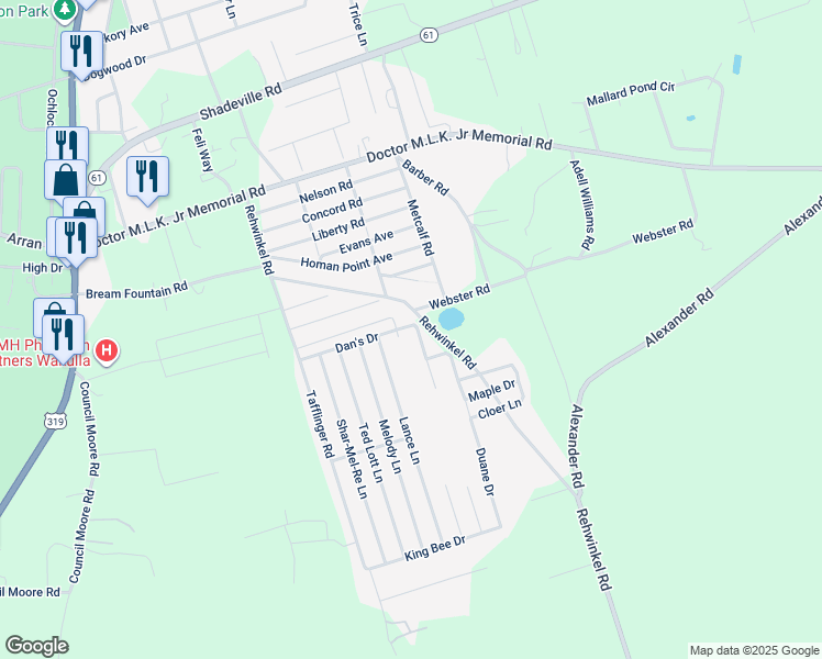 map of restaurants, bars, coffee shops, grocery stores, and more near 4 Dustin Ln in Crawfordville