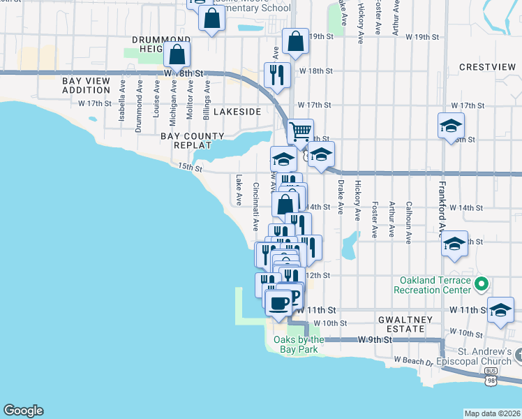 map of restaurants, bars, coffee shops, grocery stores, and more near 1403 Cincinnati Ave in Panama City