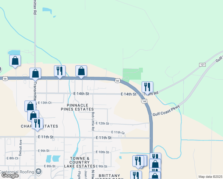 map of restaurants, bars, coffee shops, grocery stores, and more near 3926 East 15th Street in Panama City