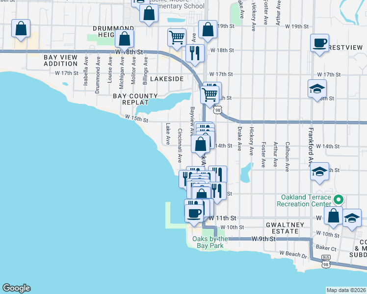 map of restaurants, bars, coffee shops, grocery stores, and more near 1403 Cincinnati Ave in Panama City