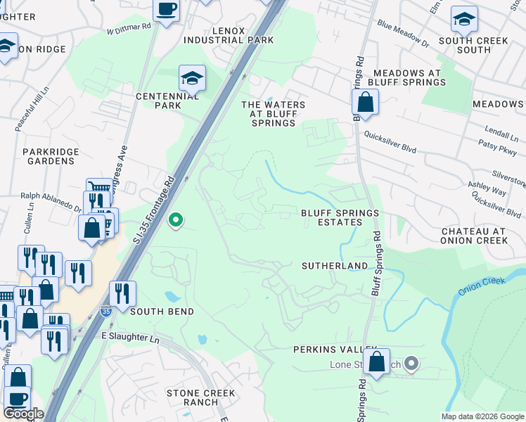 map of restaurants, bars, coffee shops, grocery stores, and more near 8001 South Interstate 35 Frontage Road in Austin