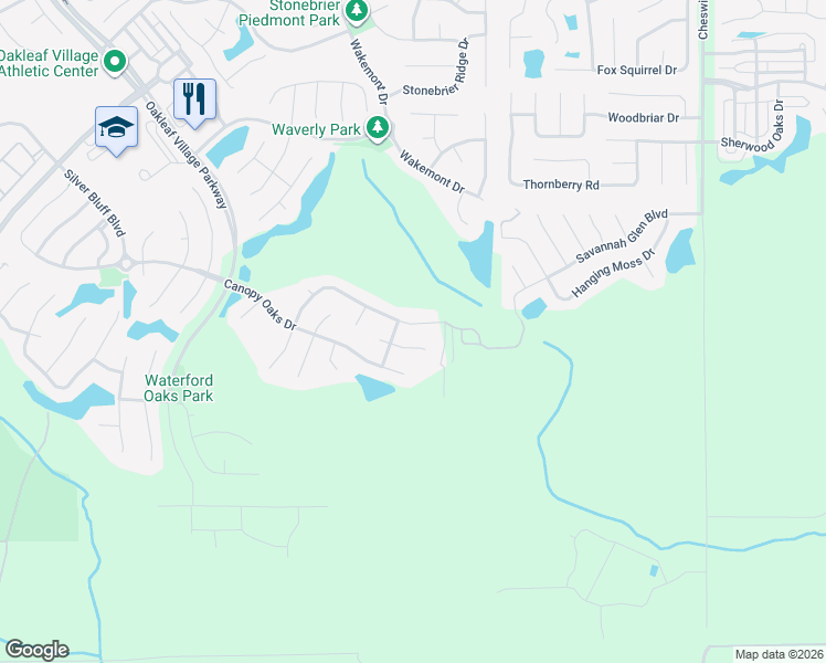 map of restaurants, bars, coffee shops, grocery stores, and more near 3090 Wandering Oaks Drive in Orange Park