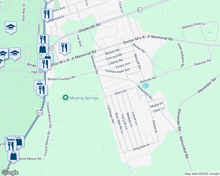 map of restaurants, bars, coffee shops, grocery stores, and more near 15 6th Avenue in Crawfordville