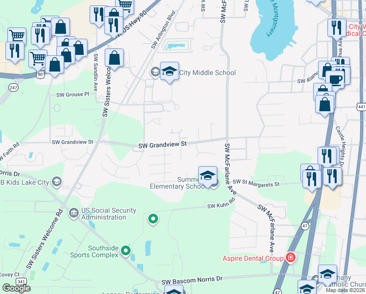 map of restaurants, bars, coffee shops, grocery stores, and more near 973 Southwest Rossborough Court in Lake City