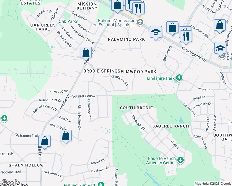 map of restaurants, bars, coffee shops, grocery stores, and more near 10521 Antelope Run in Austin