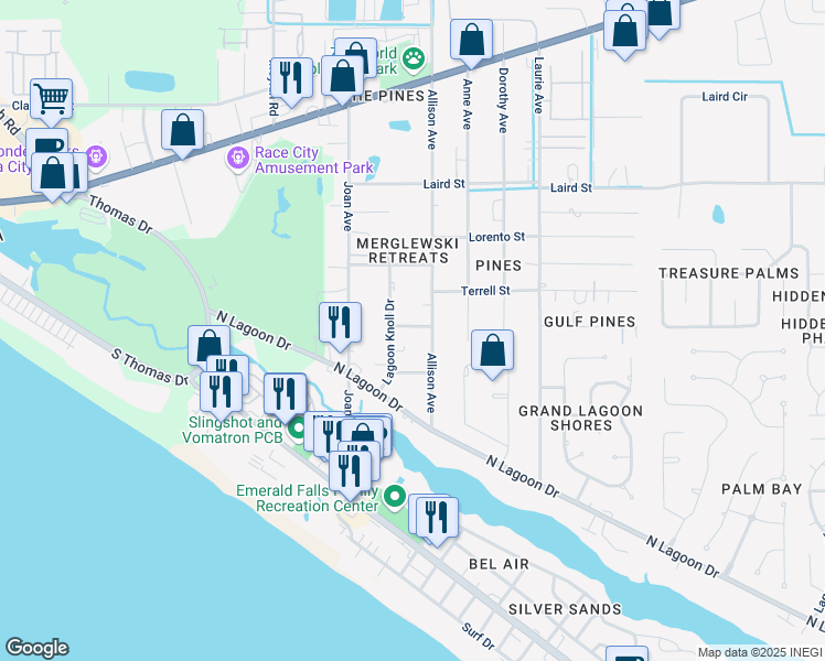 map of restaurants, bars, coffee shops, grocery stores, and more near 9032 Banyan Beach Drive in Panama City Beach