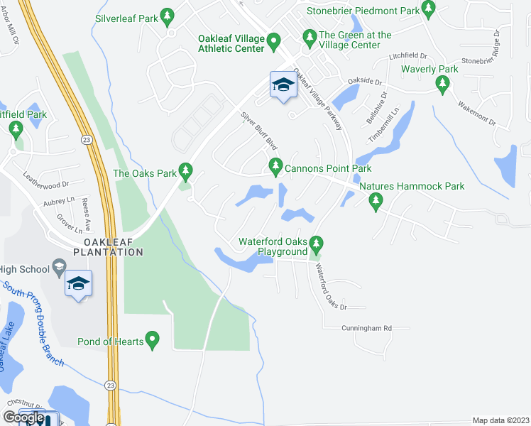 map of restaurants, bars, coffee shops, grocery stores, and more near 3738 Cardinal Oaks Circle in Orange Park