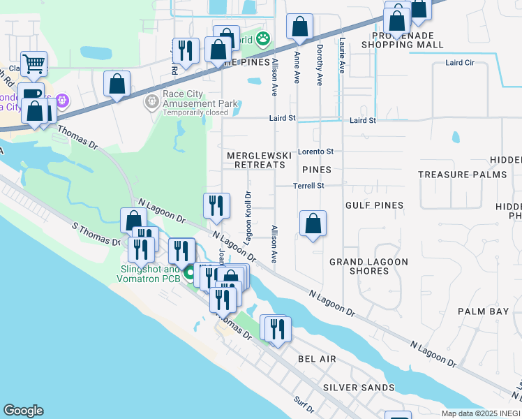 map of restaurants, bars, coffee shops, grocery stores, and more near 9032 Banyan Beach Drive in Panama City Beach