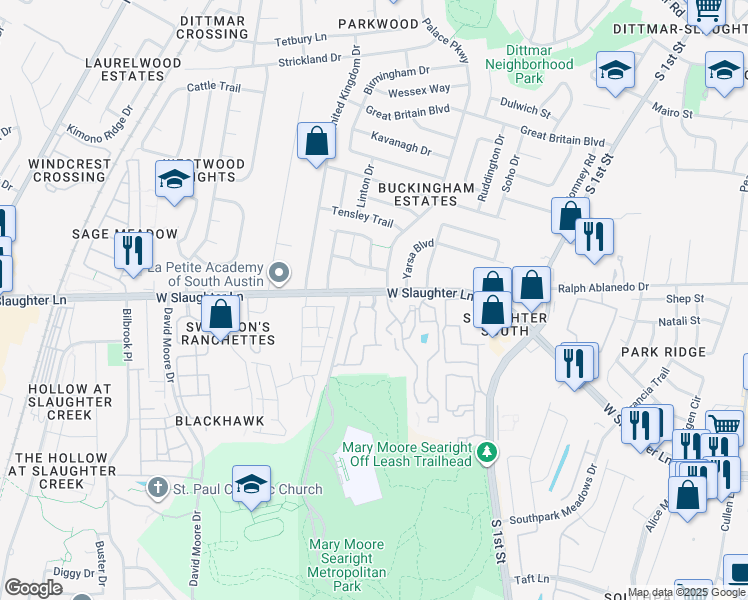 map of restaurants, bars, coffee shops, grocery stores, and more near in Austin