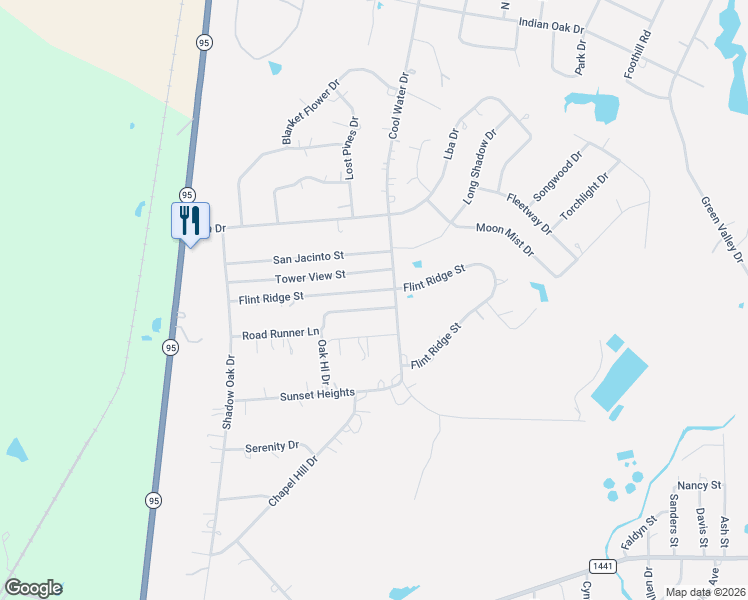 map of restaurants, bars, coffee shops, grocery stores, and more near 152 Cool Water Drive in Bastrop