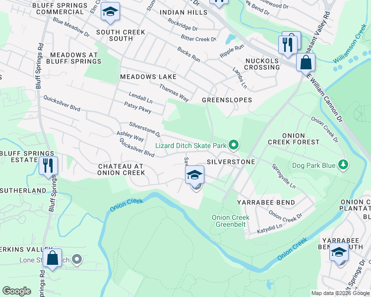 map of restaurants, bars, coffee shops, grocery stores, and more near 4711 Borage Drive in Austin