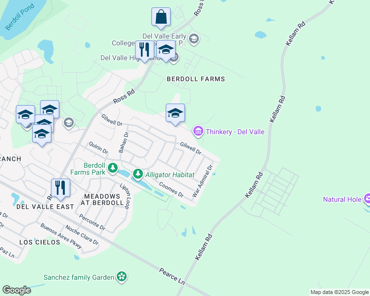 map of restaurants, bars, coffee shops, grocery stores, and more near 13320 Affirmed Drive in Del Valle