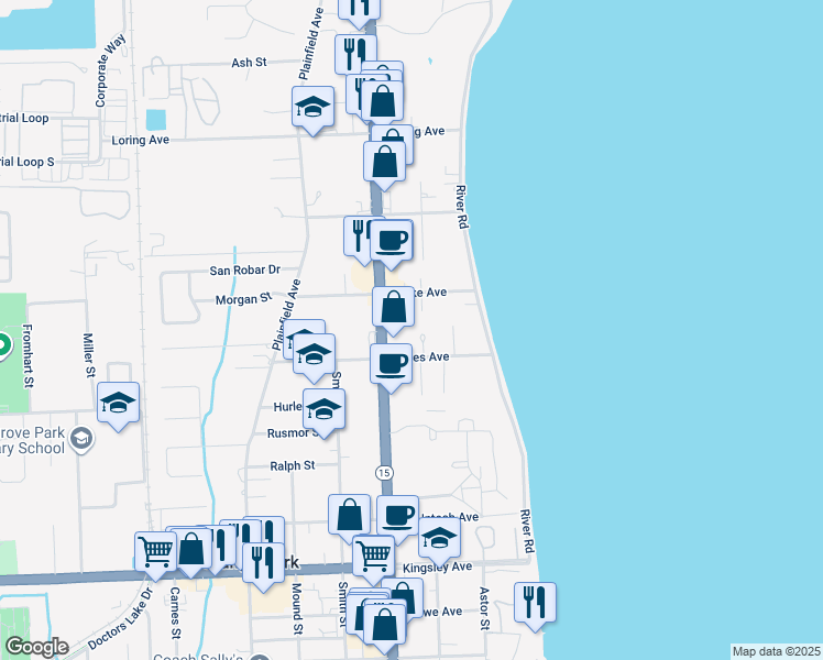 map of restaurants, bars, coffee shops, grocery stores, and more near 1310 Orange Circle North in Orange Park