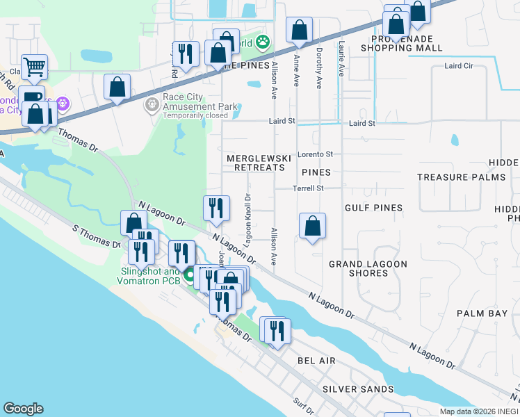 map of restaurants, bars, coffee shops, grocery stores, and more near 9018 Banyan Beach Drive in Panama City