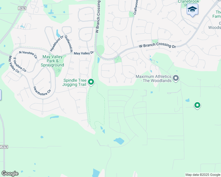 map of restaurants, bars, coffee shops, grocery stores, and more near 3 Pirouette Place in The Woodlands