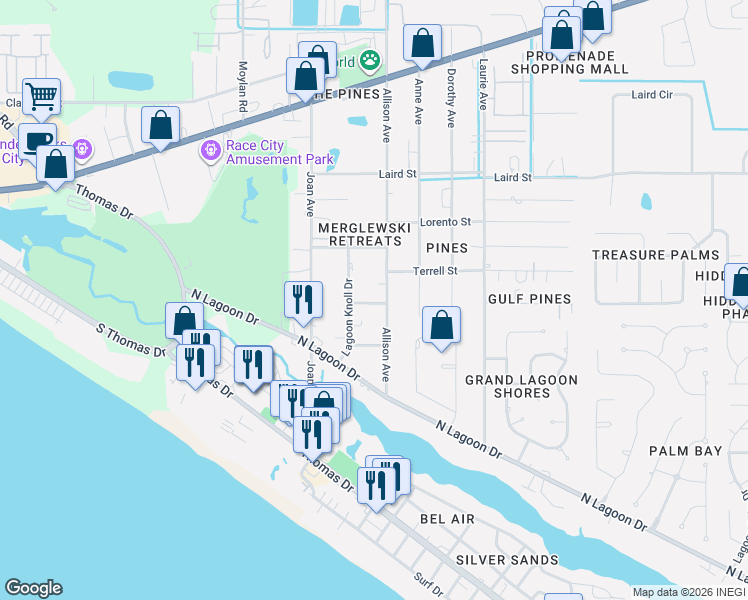map of restaurants, bars, coffee shops, grocery stores, and more near 2600A Allison Avenue in Panama City