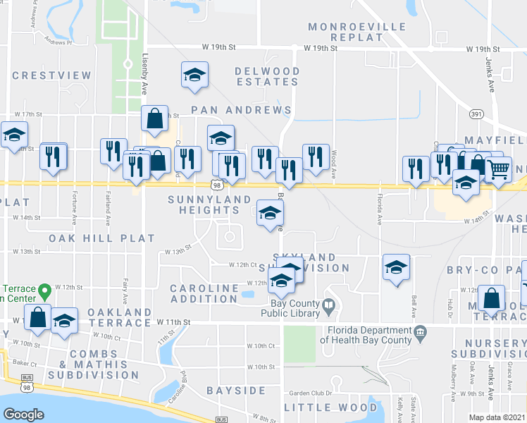 map of restaurants, bars, coffee shops, grocery stores, and more near 1313 Balboa Avenue in Panama City