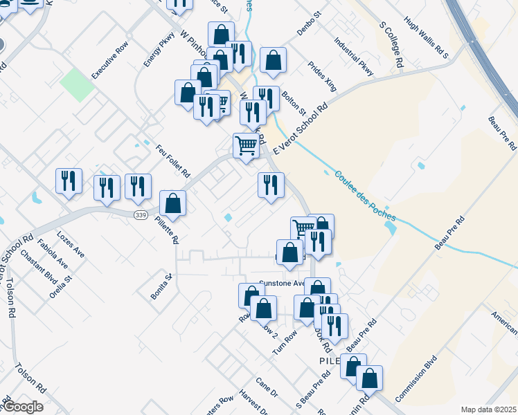 map of restaurants, bars, coffee shops, grocery stores, and more near 2903 West Pinhook Road in Lafayette