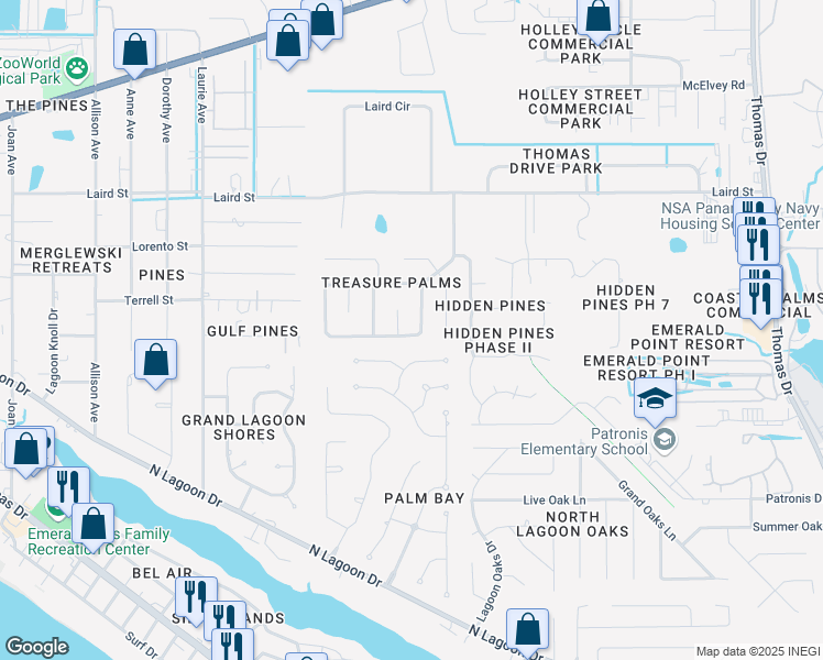map of restaurants, bars, coffee shops, grocery stores, and more near 600 Sabal Palm Way in Panama City Beach